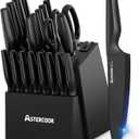 Knife Set, Astercook 21 Pieces Knife Sets for Kitchen with Block, Dishwasher Safe Kitchen Knife Set with Built-in Sharpener, German Stainless Steel Black Knife Block Set Mothers Day Gifts