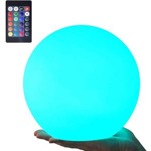 LOFTEK 8-inch LED Night Light Ball: 16 RGB Colors and Dimmable Globe Light with Remote, Upgraded Folding Handle, Seamless Matte Housing, Rechargeable IP65 Floating Pool Light, for Nursery or Decor