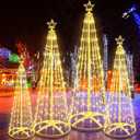 4 Pack 4/5/6/7 Ft Christmas Cone Trees LED Lights Outdoor Lighted Smart Timer with 8 Lighting Modes, Warm White Dimmable Christmas Tree with Star Topper for Indoor Outdoor Holiday Decor