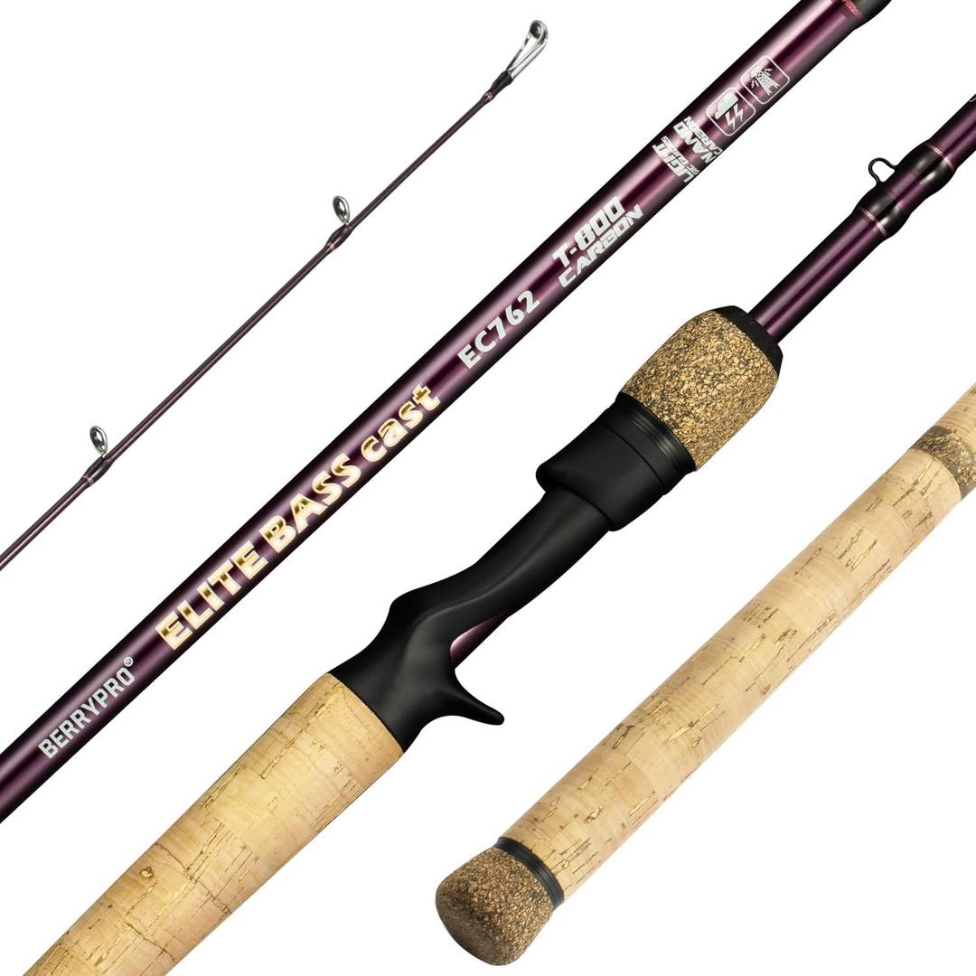 BERRYPRO Spinning Rod Lightweight Sensitive Baitcasting Rod 30 Ton Full Carbon Tournament Performance Casting Fishing Rod (7'6''-Casting-2pc)