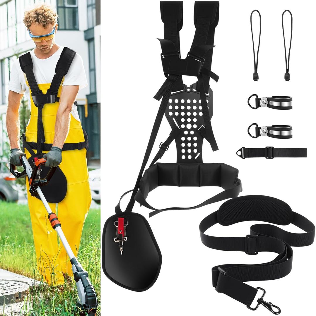 2 Pcs Trimmer Shoulder Strap Padded Belt Double Garden Lawn Mower Nylon Belt Long Trimmer Strap Weed Strap Reliable Shoulder Strap for Weed Eaters Brush Cutters Trimmers Leaf Blowers (Black)