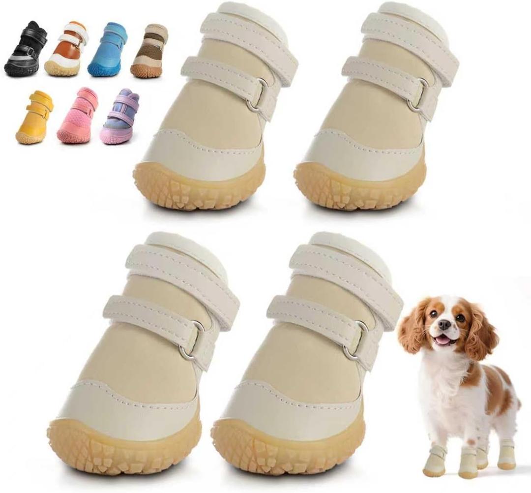 Dog Shoes for Small Dogs, Breathable Dog Boots Paw Protector for Hot Pavement Winter Snow, Dog Booties with Rugged Anti-Slip Sole for Hardwood Floors Outdoor Walking Light Khaki Size 3 (#3 (Width 1.49 inch) for 11.0-16.5 lbs)