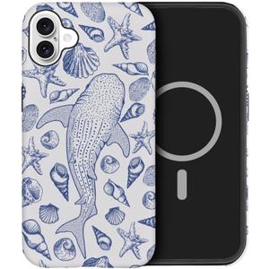 DAIZAG Case Compatible with iPhone 16, [Compatible with MagSafe],Shockproof Protective Phone Case for Girl Women - Blue Seashell Whale Shark Ocean