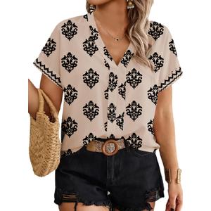 Eytino Womens Plus Size Tops V Neck Short Sleeve Blouses, 2X Khaki