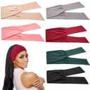 WILLBOND 6 Pcs Tie Headband for Women, Adjustable Wide Bandana Headband Tie, Knotted African Hairband, Yoga Elastic Non Slip Floral Hairbands for Running Hiking Cycling Workout(Single Color)