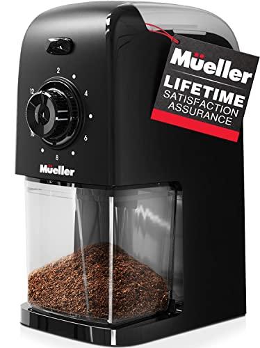 Mueller SuperGrind Burr Coffee Grinder Electric with Removable Burr Grinder Part - Up to 12 Cups of Coffee, 17 Grind Settings with 5,8oz/164g Coffee Bean Hopper Capacity, Black