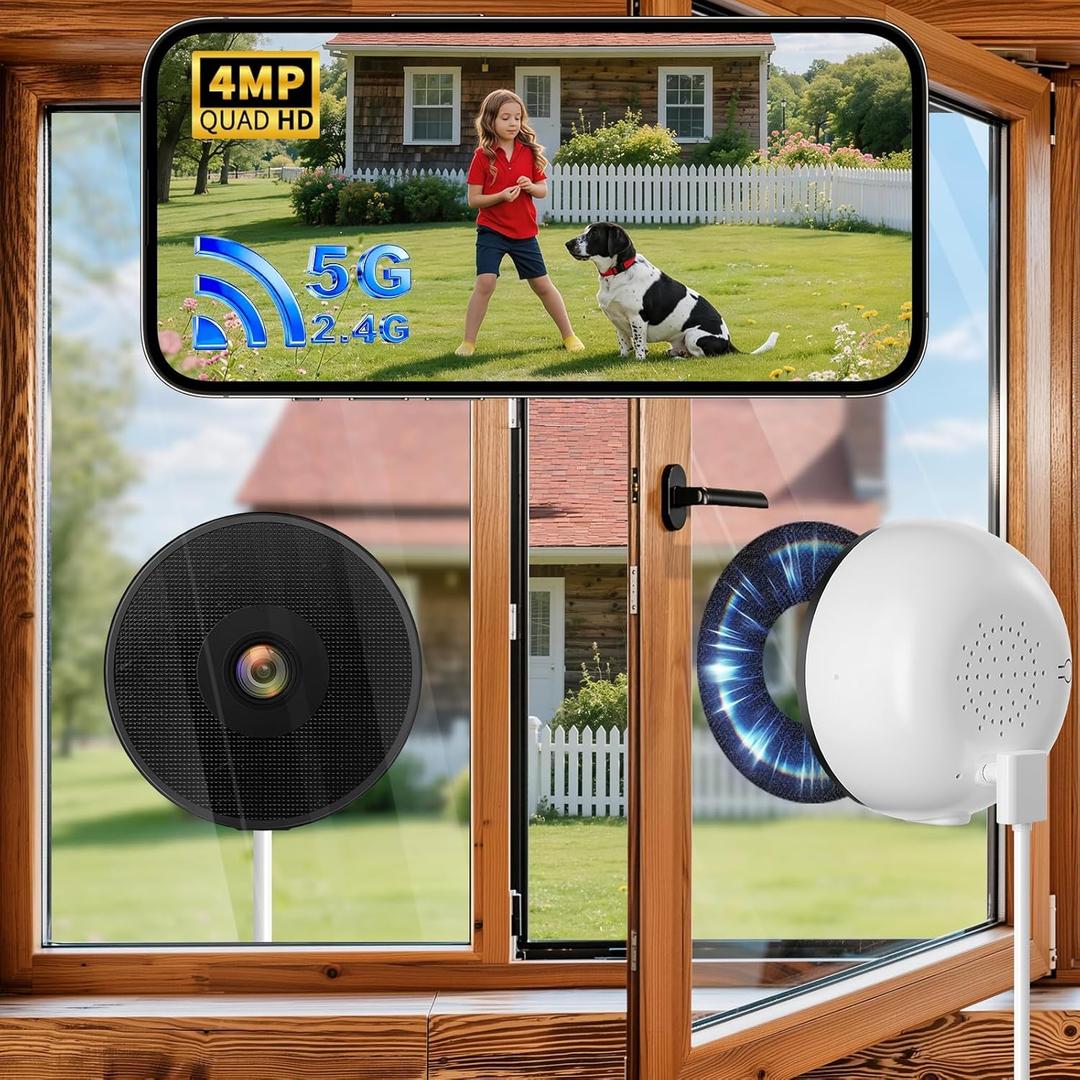 2K Window Camera No Drill Window Cameras5G & 2.4GHz Indoor Window Security Camera for Home Security with Color Night Vision, Anti-Glare, AI Person & Motion Detection, 24/7 Recording 