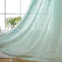 MIUCO Floral Embroidery Semi Sheer Curtains Faux Linen Grommet Panels for Living Room 52 x 84 Inch 2 Panels Set, Subtle Green (52"W x 84"L (Pack of 2))