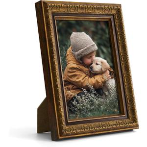 Vintage Picture Frame for 4x6 Photos, Ornate Decorative Frame with Stand for Table Wall Decor, Retro Golden Frames for Home Office Shop Hotel Library (Bronze Gold)