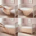 Pink Lace Crib Bed Skirts Double Layer Nursery Toddler Dust Ruffle Bedskirts 28''x 52'' Pink Tulle Lace Bedskirt for Boys Girls Nursery Toddler Bedskirt 14'' Drop Bed Skirt