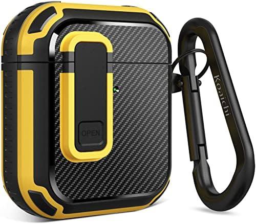 Koaichi for AirPods 2nd/1st Generation Case, Full-Body Ultra-Hard Shell Protective Cover with Lock, Powerful Drop Protection, Well Built Case Designed for AirPods 2/1, Black/Yellow,Set of 2