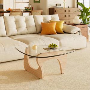 Coffee Tables Glass Small Farmhouse Coffee Table Mid-Century Modern Wood Center Table for Living Room, Original Transparent, 32 Inch