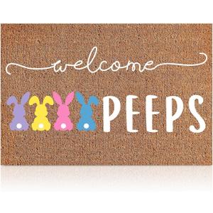 Ceenna Easter Welcome Doormat Outdoor Easter Bunny Coir Door Mat Rabbit Front Door Mat Non Slip Front Porch Rugs Indoor for Home Entrance Decoration Gifts, 16 x 24 Inch