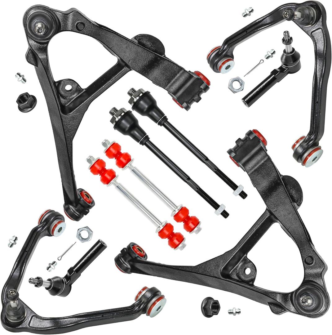 4WD 10PCS Front End Suspension Kit for Chevy Silverado GMC Sierra Suburban Yukon XL 1500 Tahoe, Escalade ESV EXT, 4 Control Arms w/Ball Tie Rods Sway Bars Replacement