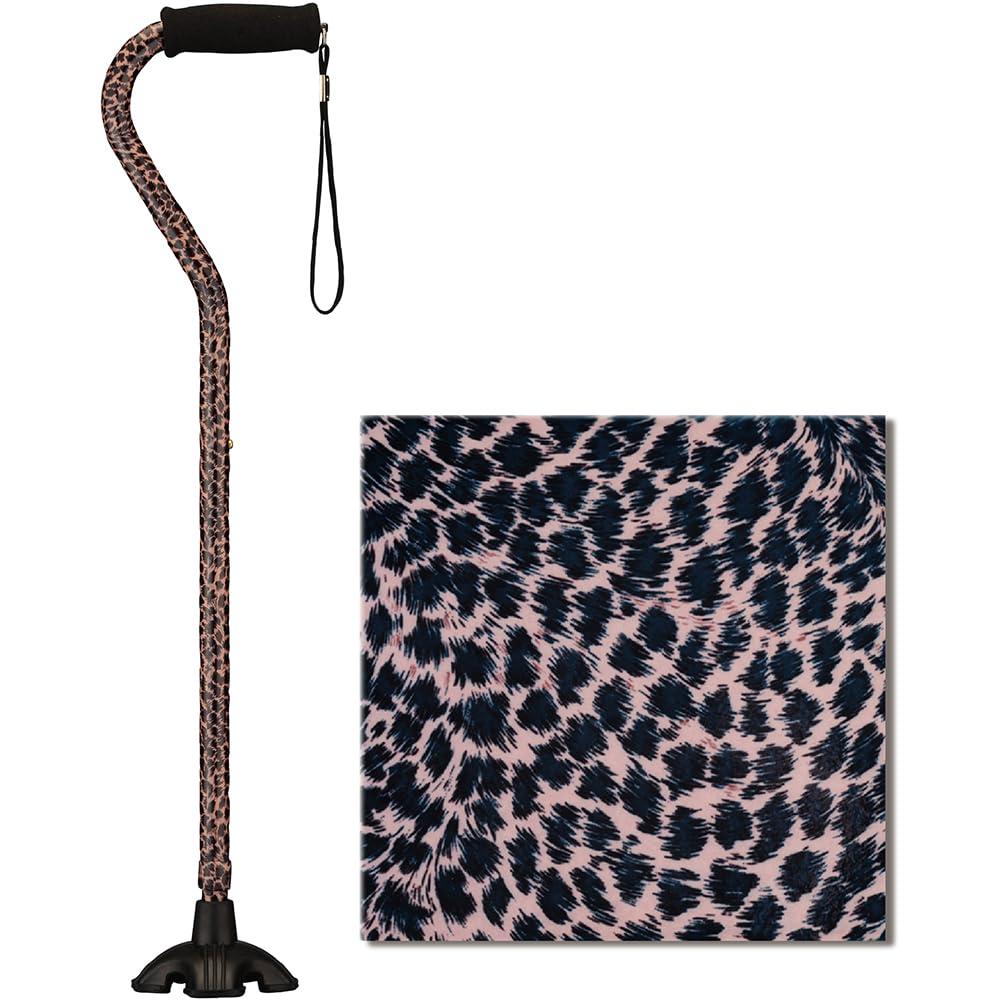 Nova Joy Designer Offset Quad Cane for Seniors - Unisex Adjustable Lightweight Walking Aid with Foam Handle, Wrist Strap and Anti-Rattle Lock - Essential Mobility Support - Leopard, 1 Count