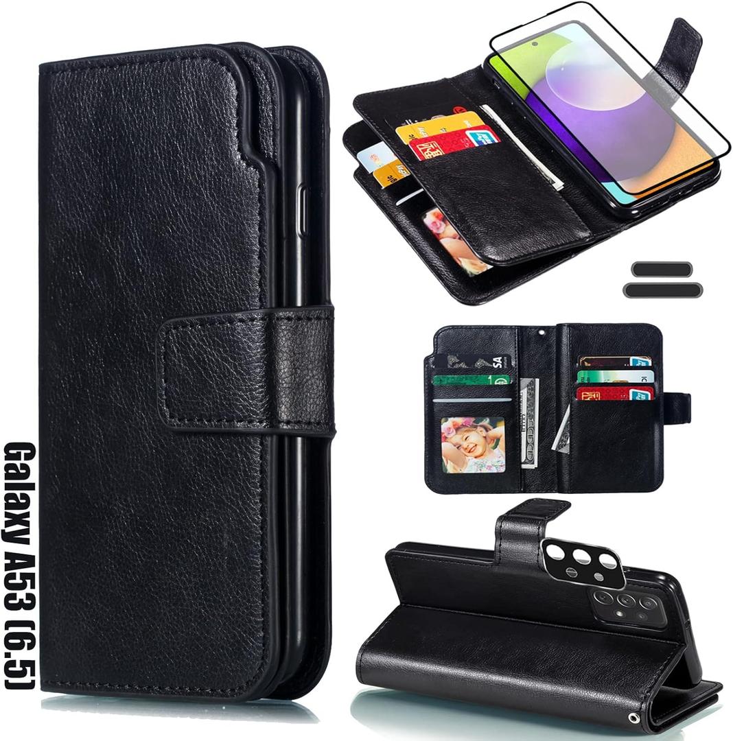 for Galaxy A53(5G) 6.5 Inch Wallet Case [3+ Card Slots] ID Business Card Credit Card Slot Carry Pouch with Stand Double Sided Multi-Card Slot Flip Folding PU Wallet Leather Case (Black)