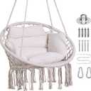 Goutime Hammock Chair, Macrame Hanging Swing Chairs with Cushion and Hardware Kit,Adult Boho Swings for Outside,Patio,Balcony,Bedroom (Beige)