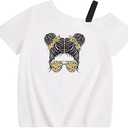 SHENHE Girl's Summer Graphic Tee Cut Out Shoulder Short Sleeve Asymmetrical Tshirt Top White 11Y