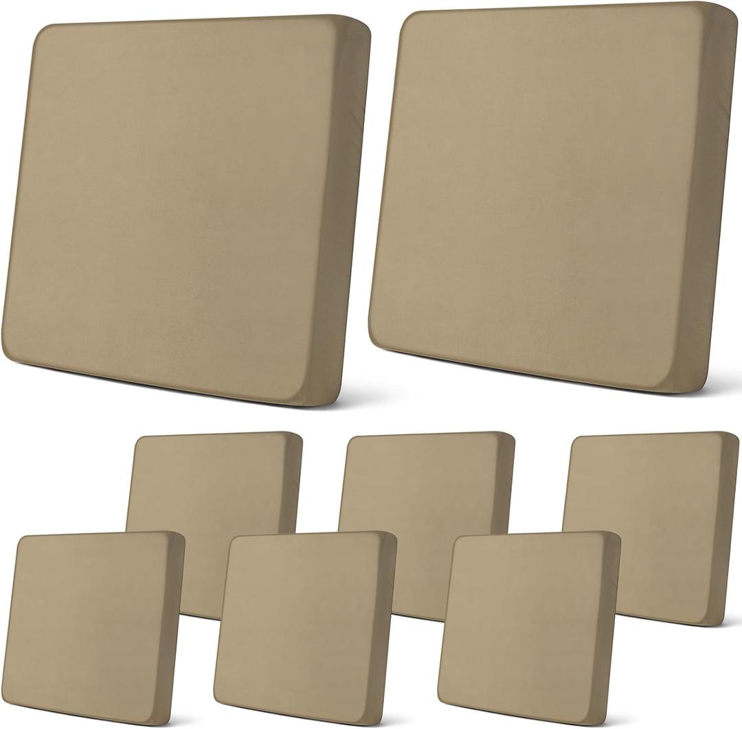 Newwiee 8Pcs Patio Cushion Covers Stretch Outdoor Cushion Cover Replacement for Patio Furniture Sofa Couch Slipcovers, Soft Flexibility Washable Furniture Protector(Waterproof Pure,Khaki Yellow)