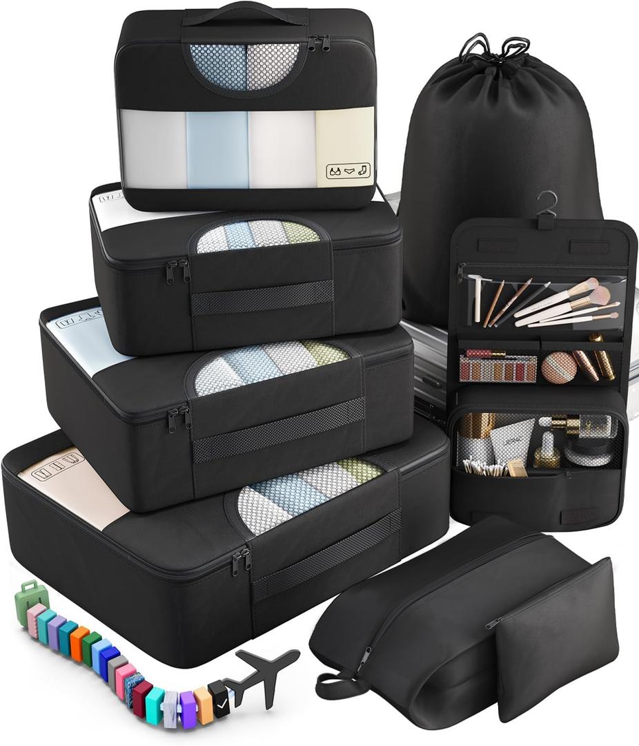 Veken 10 Set/8 Set Packing Cubes for Travel Essentials, Suitcase Organizer Bags in 4 Sizes, Carry-On Luggage Accessories with Large Laundry & Toiletry Bag, Must-Have for Airplane, Road Trip & Camping