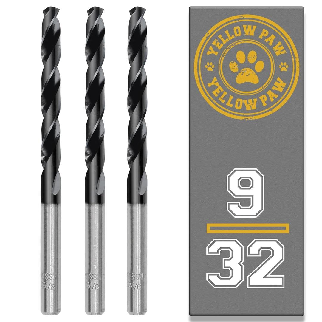 9/32 Inch Drill Bit (3 Pack) Industrial Grade M35 Cobalt Titanium Aluminum Nitrite - 9/32" Diameter & Total Length of 4" with Working Length of 2-3/4" Easily Drill Into Metal, Steel, & Aluminum