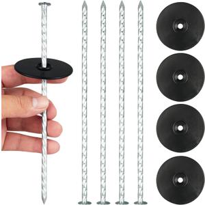 8 Inch Heavy Duty Landscape Stakes with Gasket Caps - 50 Sets Galvanized Spiral Garden Landscape Stakes Kit for Securing Weed Barrier Fabric, Artificial Turf, Tent and More