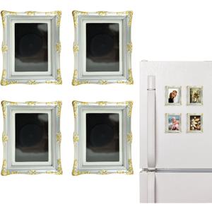 4 Pack Magnetic Picture Frames for Refrigerator - 3.6"x3" Vintage Photo Frames(Photo Size: 3"x2"), Antique Ornate, Paintings, Home & Office Decorative Gift (Silver Gold)