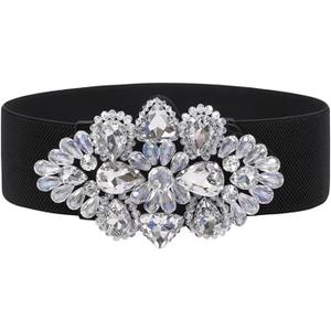 Elastic Rhinestone Belts for Women-Crystal Wide Stretchy Belts for Dress, Cinturones para Mujer, Black