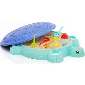 Sandbox with Lid, Kids Turtle Sand Box with Sand Molds and Shovels Set for Sensory Play, Toddler Outdoor Indoor Toys for Boys Girls Ages 3+