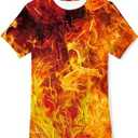 RAISEVERN Boys Flame Shirts Size 10-12 Kids T-Shirt Novelty Graphic-Print 3D Tees Funny Tops Summer Short Sleeve Outfits Size 12-14 Years