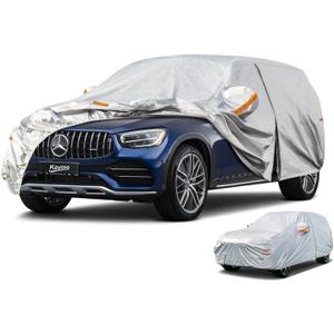 Kayme 6 Layers SUV Car Cover Waterproof All Weather for Automobiles, Outdoor Full Size Cover Rain Sun UV Protection with Zipper Cotton, Universal Fit for SUV Jeep (182-190 inch) (Aluminum-Silver)