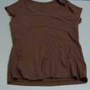 Casual Loose Fit V-Neck Tee Women's Solid Color Short Sleeve Regular Sleeve
, Brown, M