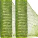 Ribbli 2 Rolls Moss Green Mesh Ribbon,10 inch x 30 feet(10Yard) Each Roll,Metallic Moss Green with Gold Foil,Christmas Ribbon for Wreath Swags and Decorating