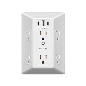 Splitter with Surge Protector and USB Charger , White