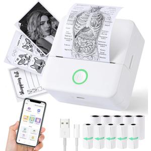 Print Pods Mini Printer, Thermal Inkless Sticker Maker with 10 Rolls Printing Paper, Pocket Printpod for phone, Impresora Porttil for Notes, Flashcards, Journal, DIY, Compatible with iOS & Android (White)