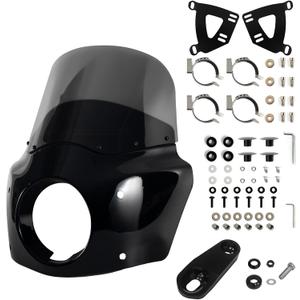 Motorcycle Fairing Windshield Kit, 5.75" Headlight Fairing 11" Smoked Motorbike Windscreen 35-41mm Forks Fit For Harley Iron 883 Sportster 1100 1200