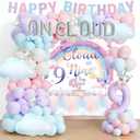 On Cloud 9 Birthday Decorations for Girls 112 PCs Cloud Theme 9th Birthday Party Supplies with Backdrop Crown Foil Balloon Banner Cake Topper Cupcake Toppers Colorful Balloon Garland