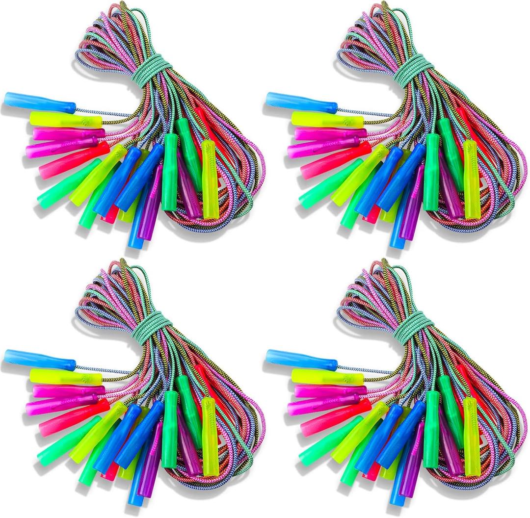Honoson 100 Pcs Rainbow Jump Rope Bulk Gift for Kids 7.8ft Nylon Stripe Ropes with Handle Adjustable Colorful Party Favor Christmas Item Gift Outdoor Exercise Fitness (Multicolor)