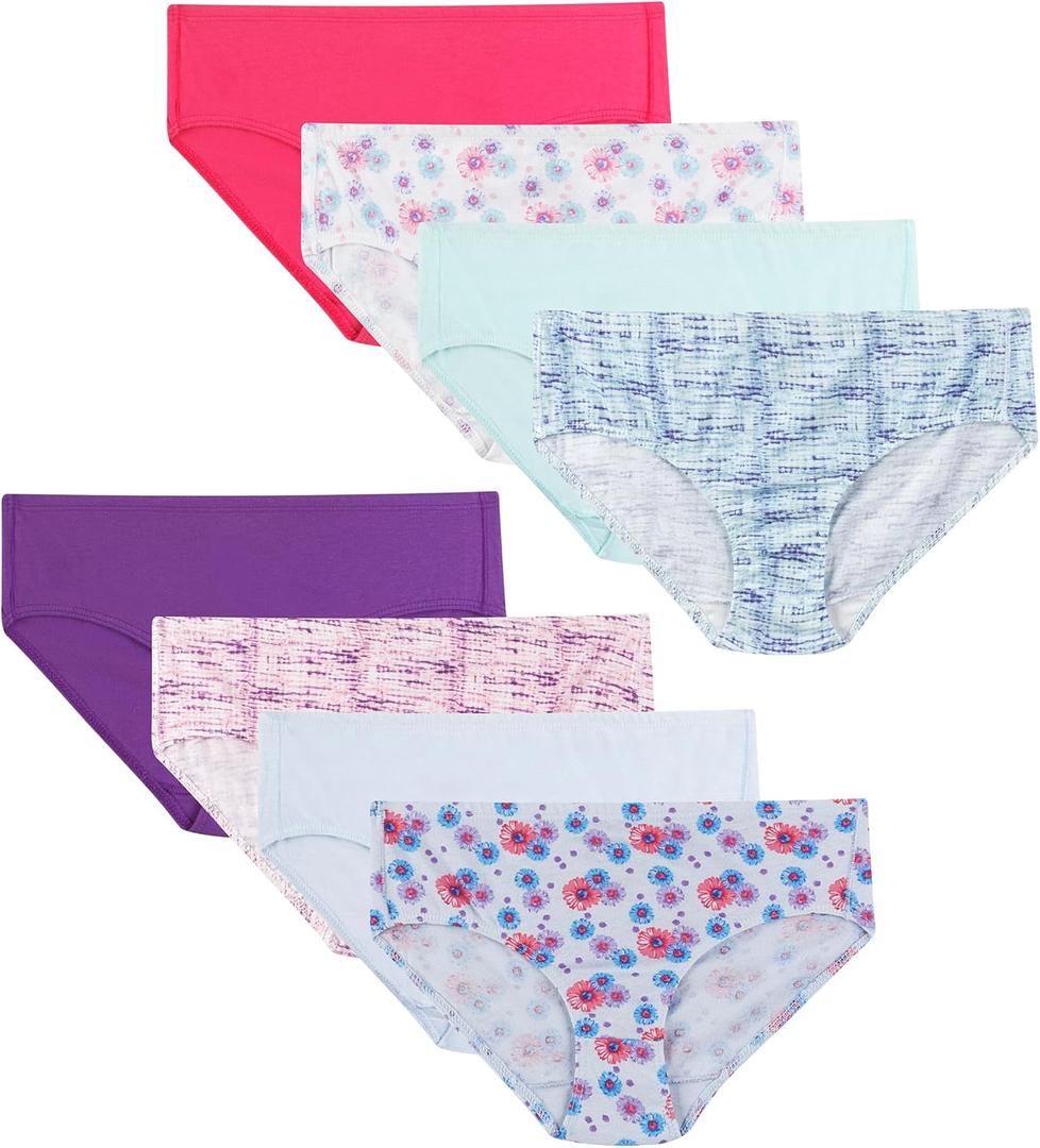 Hanes Ultimate Girls' Underwear, Pure Comfort Organic 100% Cotton Panties, Briefs & Hipsters, 8-Pack (14, Brief - Pink Blue Solids & Patterns)