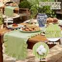 HunnmingRe Ruffle Trim Boho Table Runner Farmhouse Rustic Stripes Scalloped Table Runner Decorative Cloth for Home Dining Cafes Restaurants Hotel Baby Shower Wedding(Green,14x72inch)