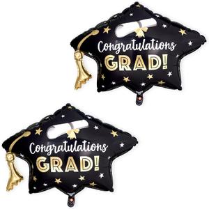 2Pcs Graduation Foil Balloons Class of 2026 Congrats Grad Cap Balloons Set Diploma Bachelor Grad Cap Aluminum Film Helium Balloon for College Congratulations Graduate Party Decorations, Black