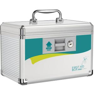 Glosen Medication Lock Box with Key, 2-Layer Medicine Lock Box with Meds Tray, Portable First Aid Box with Handle for Home, Travel(10x6.7x6.7Inch)