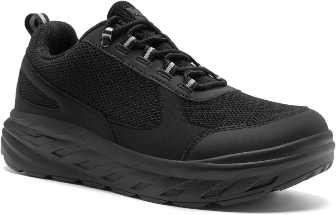 OrthoComfoot Men's Orthopedic Diabetic Wide Walking Shoes: Comfortable Plantar Fasciitis Fashion Sneakers with Arch Support for Swollen, Casual Hammer Toes Shoes for Foot and Heel Pain Relief (K1-black)