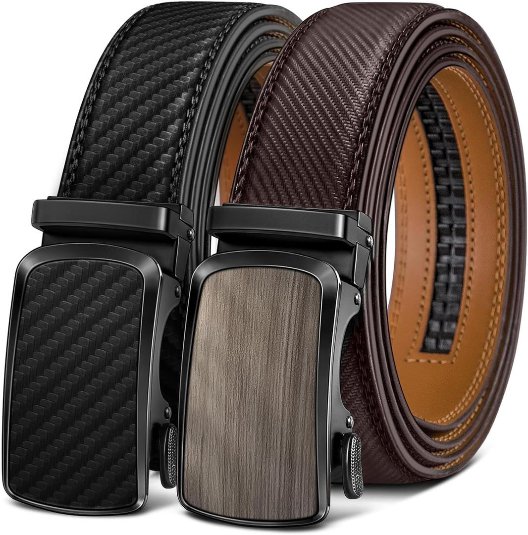 BULLIANT Men's Ratchet Belt 2 Pack-Click Leather Belt Adjustable for Men Gift 1 3/8-Cut for Perfect Fit (2pack-black/Deep Brown4604)