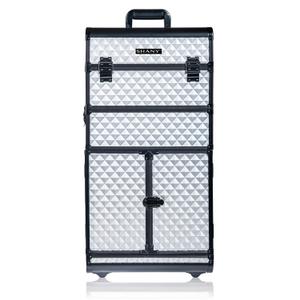 SHANY REBEL Series Pro Makeup Artists Rolling Train Case - Trolley Case - Metallic Bond (SILVER)