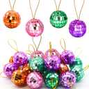Newmemo Colorful Disco Balls Ornaments 28PCS Mirror Disco Ball Mini Christmas Disco Balls with Rope Hanging Reflective Mirror Disco Ball Cake Topper for Xmas Tree Decoration Birthday Wedding