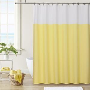 WEST LAKE Yellow Water Resistant Fabric Shower Curtain Yellow and Off White Color Block Bath Room Curtain for Hotel Bathroom 72 Inches Long, Grommet Top,NO Hook,70x72 inch