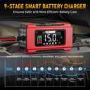 PZP 15-Amp 12V/24V Smart Battery Charger, Maintainer & Trickle Charger for LiFePO4, Lead Acid Batteries - Fully Automatic 9-Stage Charging w/Temp Compensation for Motorcycle Car Truck Lawnmower Boat, Red