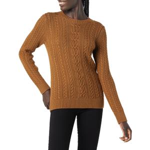 Amazon Essentials womens Fisherman Cable Crewneck Sweater (Large, Dark Chestnut Brown Heather)