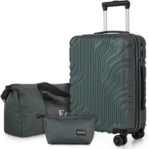 Suitcase Set 3 Piece 20-inch Carry on Luggage with Wheels ABS Hard Shell Lightweight and TSA Lock (Dark Green)